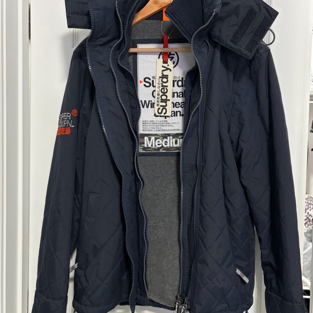 BNWT SUPERDRY ORIGINAL WINDCHEATER JAPAN JACKET QUILTED HOODED NAVY BLUE MED (M) - Picture 8 of 16